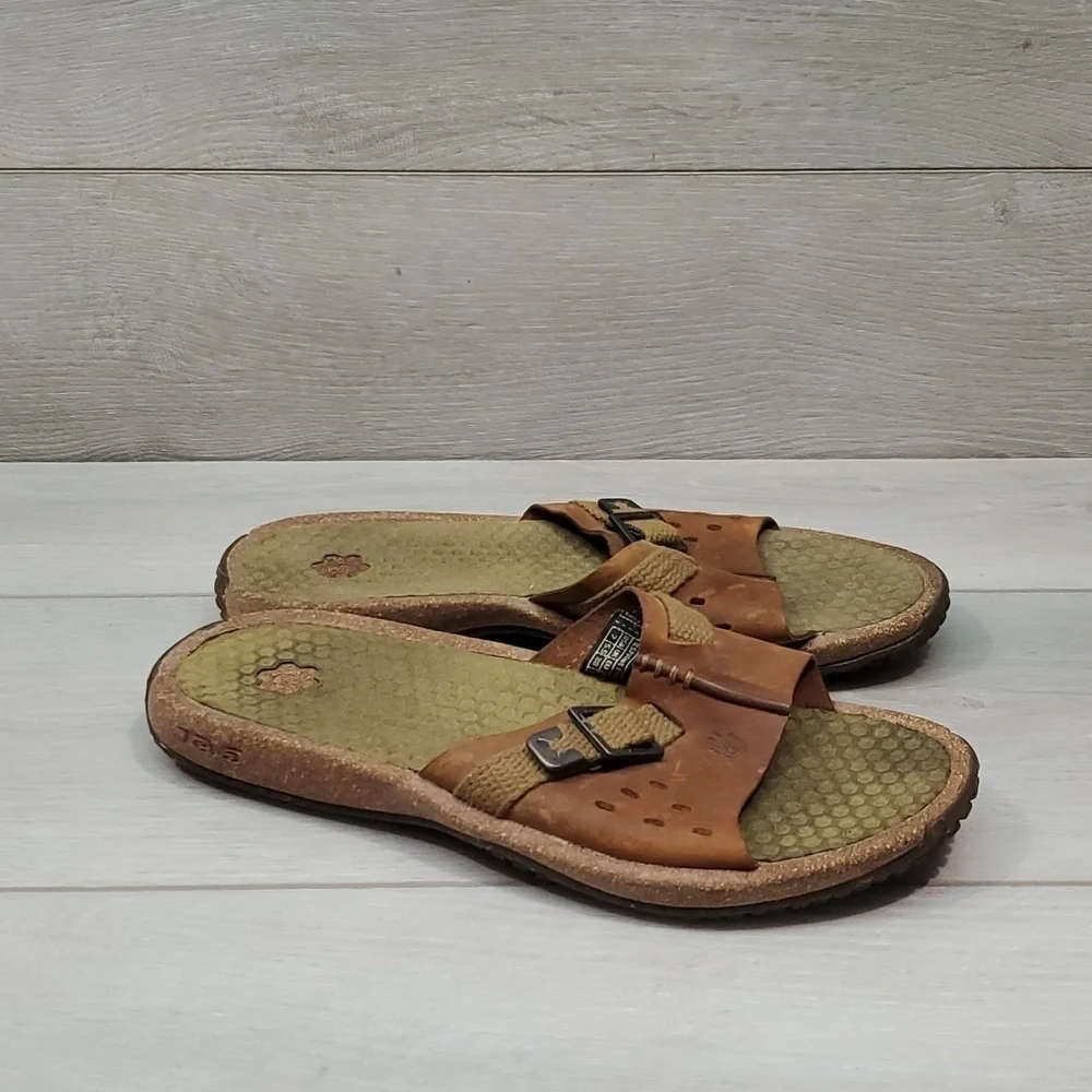Teva Women 6324 Leather Slide Sandals Flip Flop Flats shoes sz 7